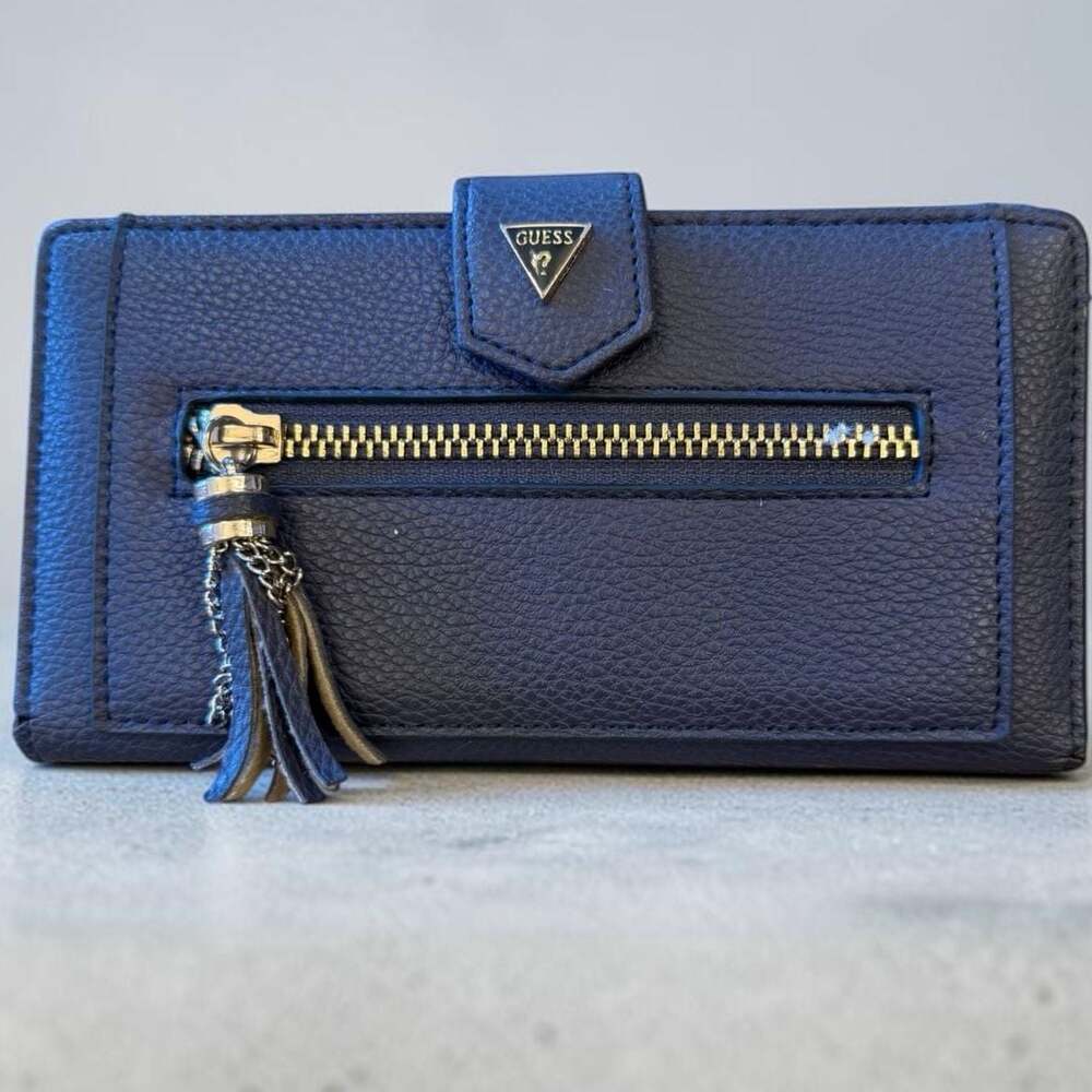 Dark Blue Pebbled Slim Clutch Wallet with Tassel NWOT